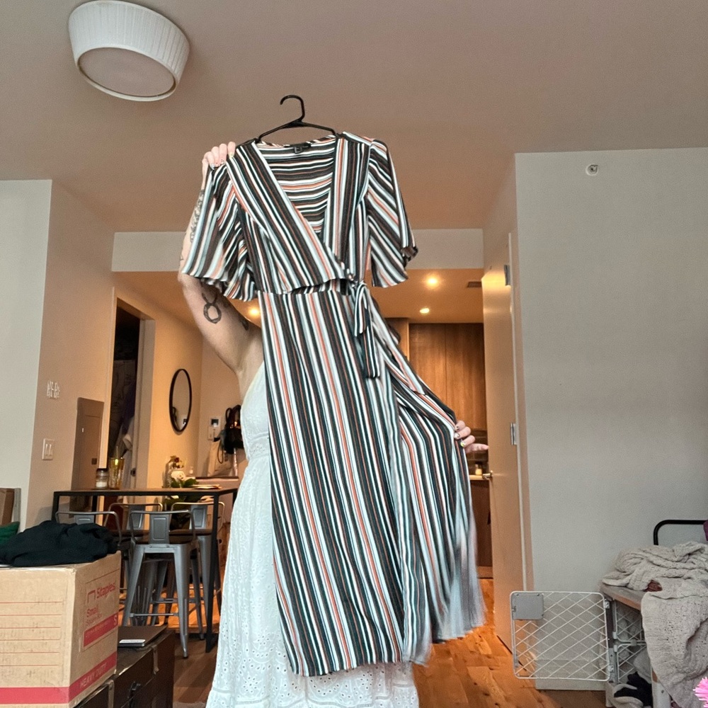 Forever 21 striped midi wraparound dress